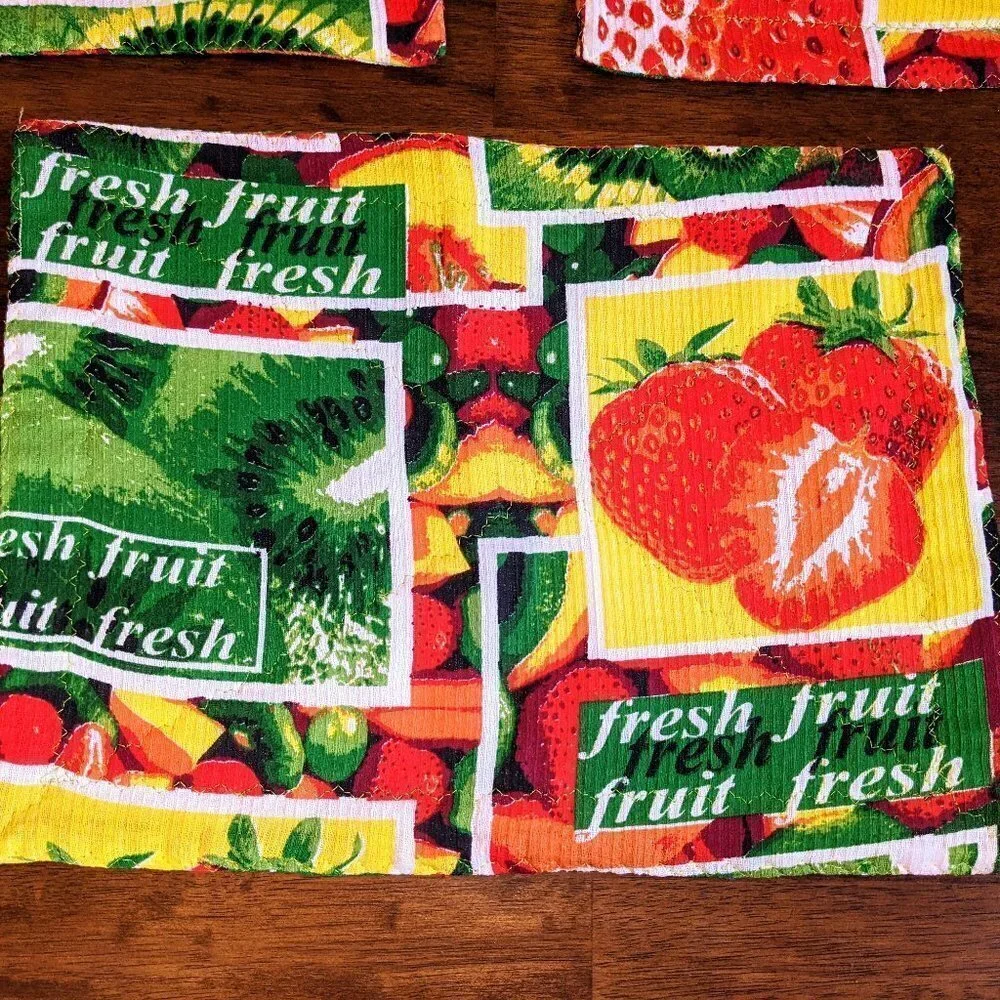 Fruit Theme Kitchen Tea Towel & Pot Holders Set (5pc) 1960s